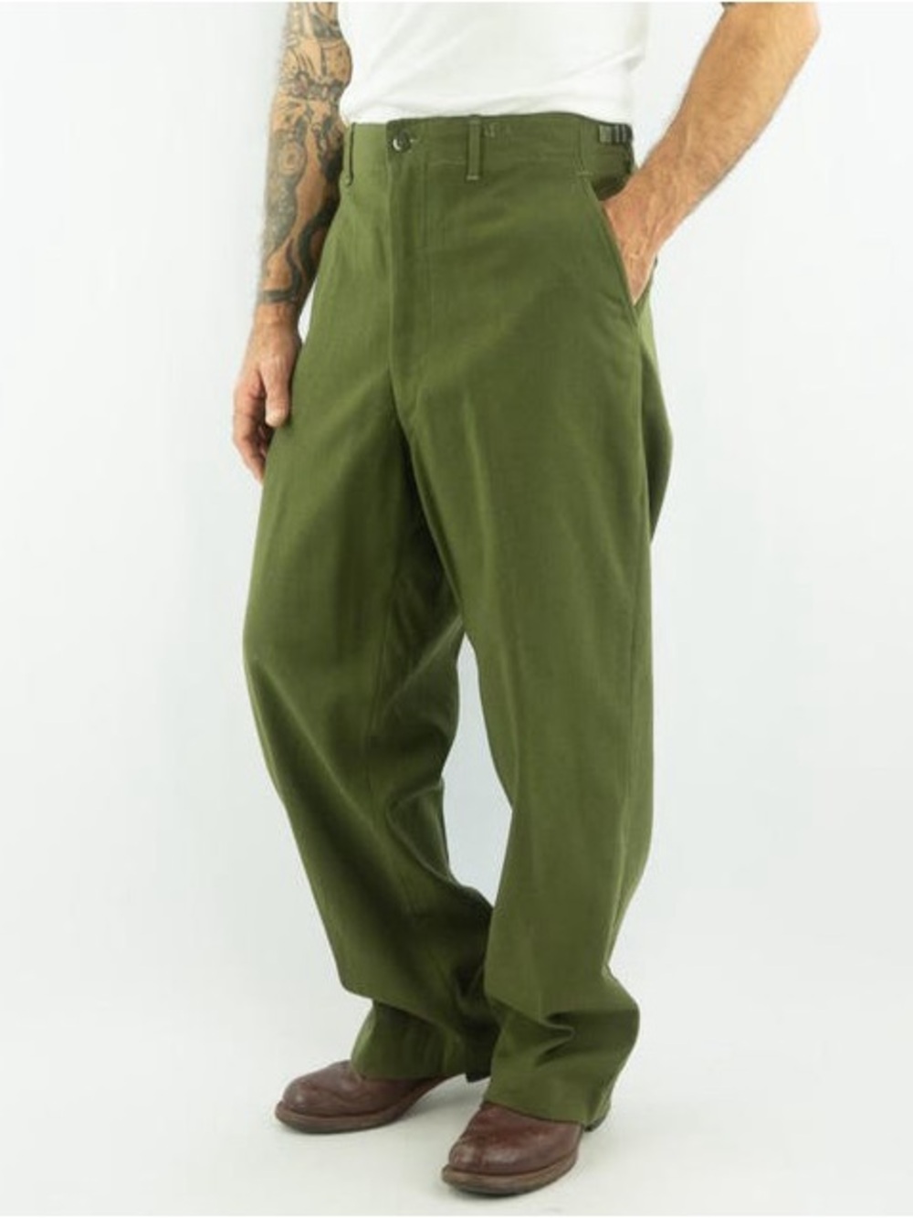 Vintage U. S. Army M-1951 Olive Green Wool Trousers Pants Heavy Field Gorpcore